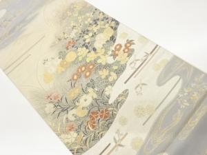 秋草に鳥・流水模様織り出し袋帯